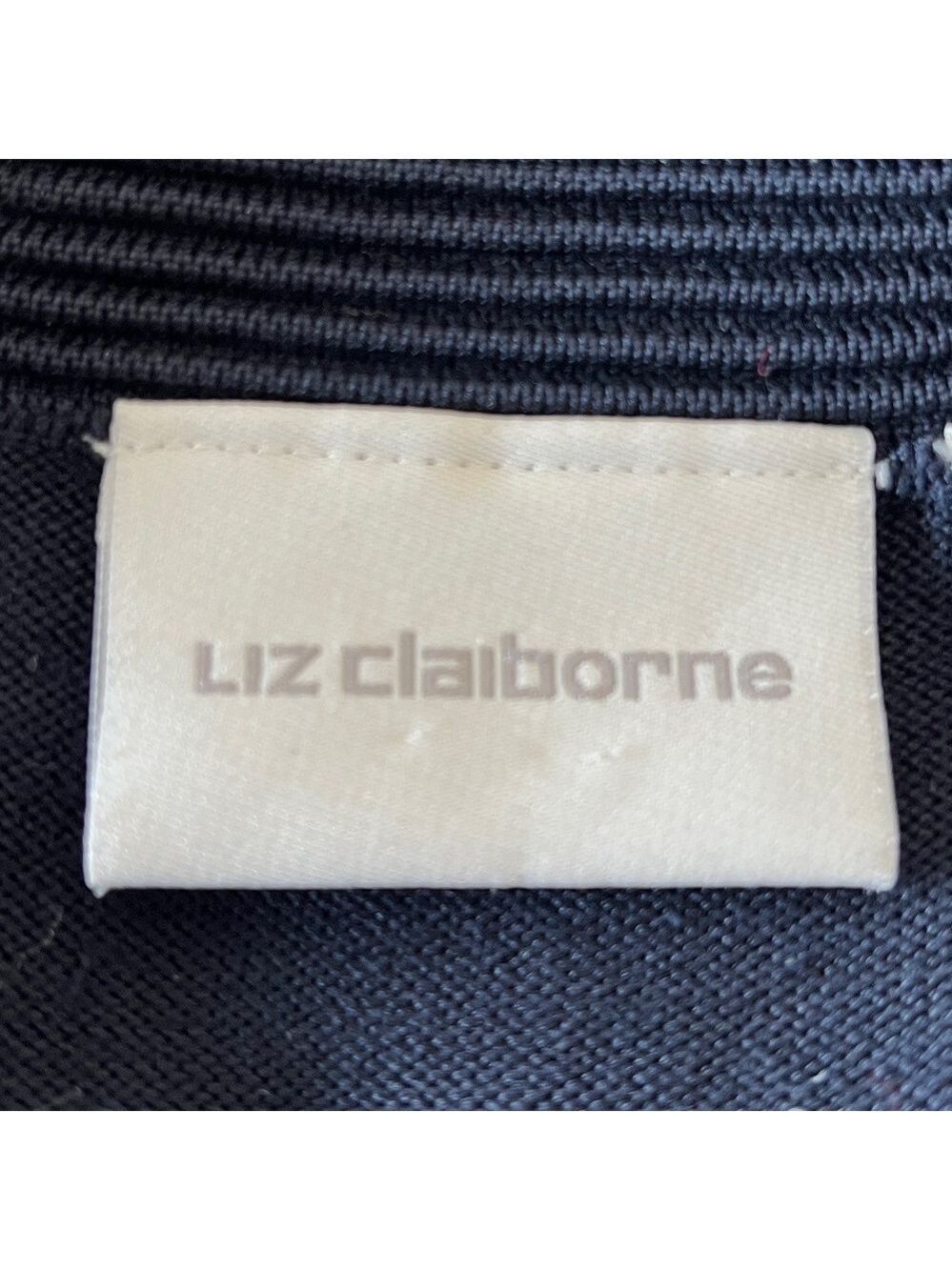 LIZ CLAIBORNE Silk Blend Fine Knit Navy Blue Shell Button Collared Cardigan Chic - Picture 10 of 16